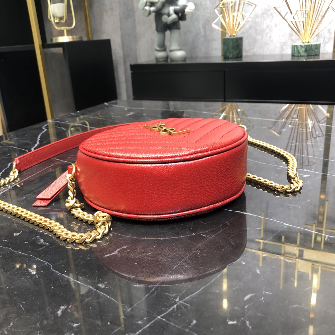 Saint Laurent Vinyle Quilted Calfskin Handbag Shoulder Bag Red 610436 Gold